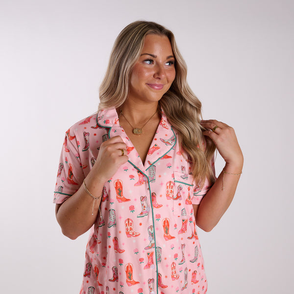 Katydid Pink Boots Pajama Top