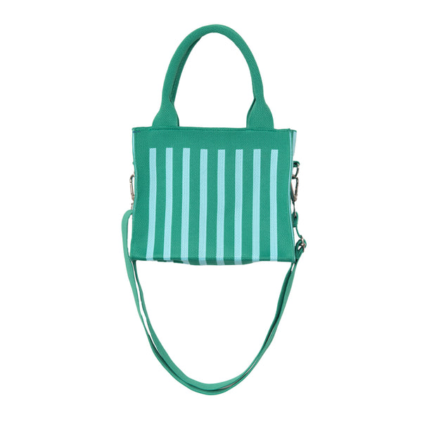 Aqua and Green Striped Structured Mini Tote