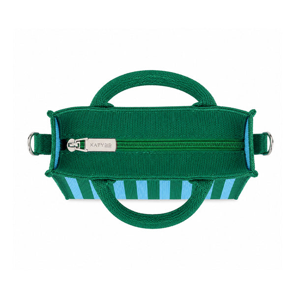Aqua and Green Striped Structured Mini Tote