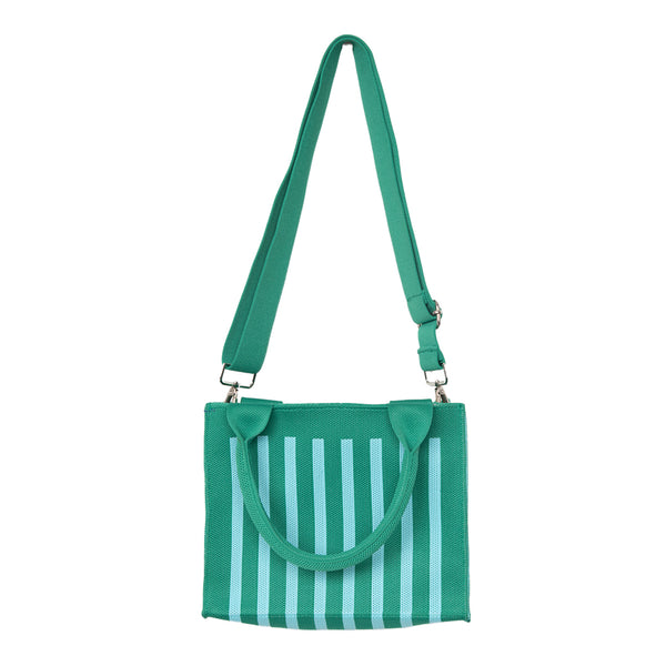 Aqua and Green Striped Structured Mini Tote