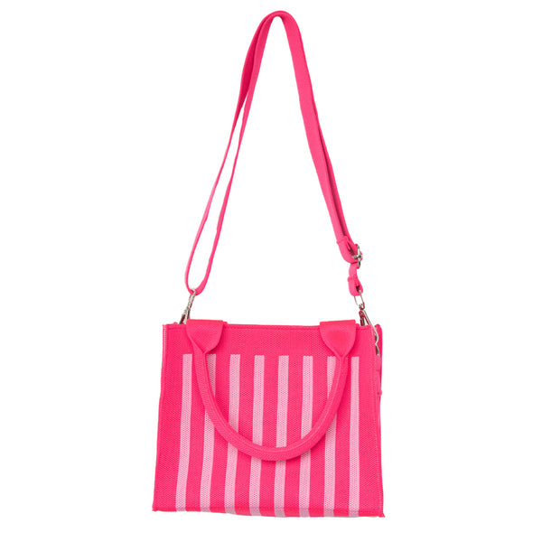 Hot Pink Striped Structured Mini Tote