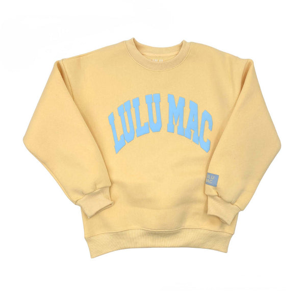 Youth Lulu Mac Puff Crewneck Sweatshirt in Butter and Light Blue