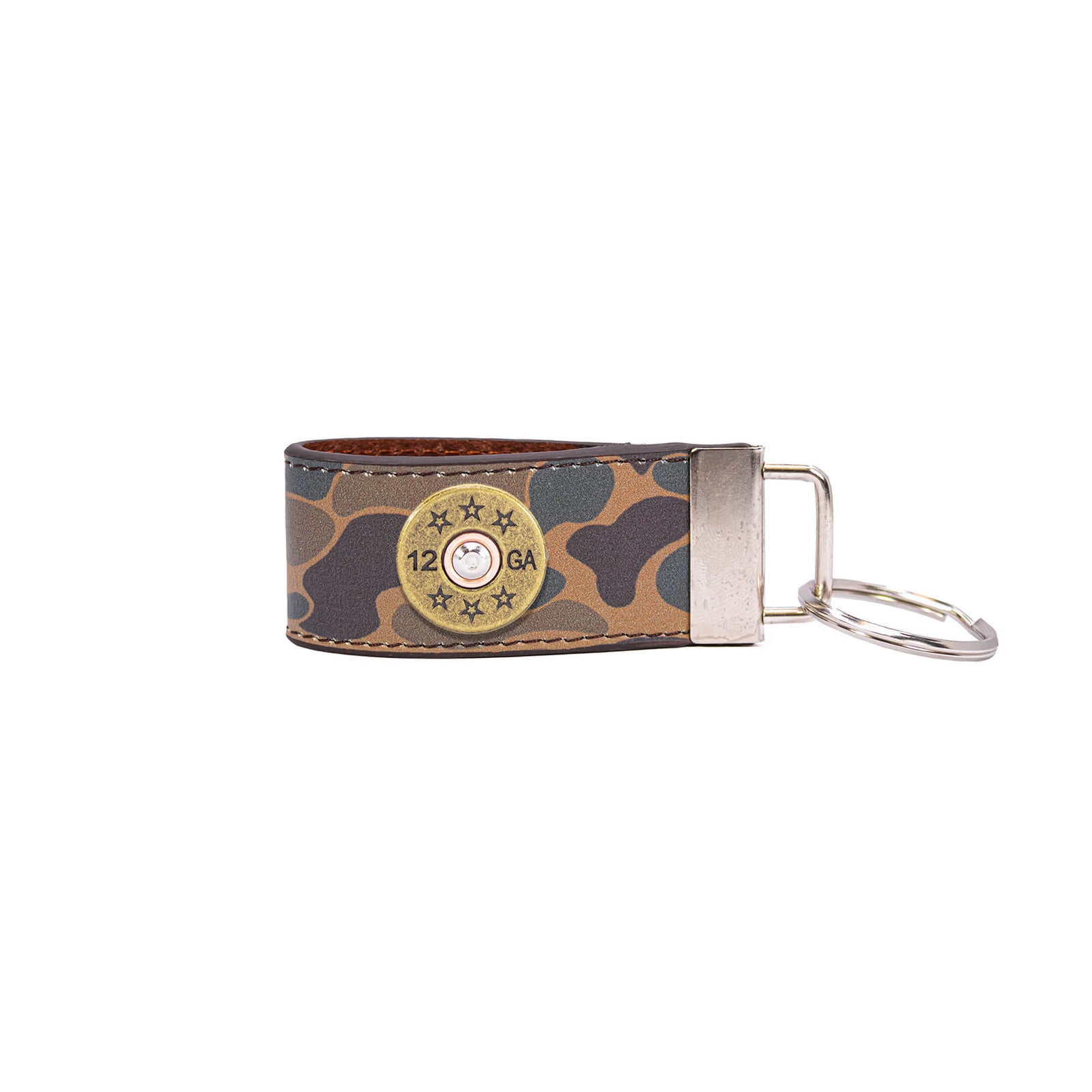 Shotgun Brown Camo Leather Keychain
