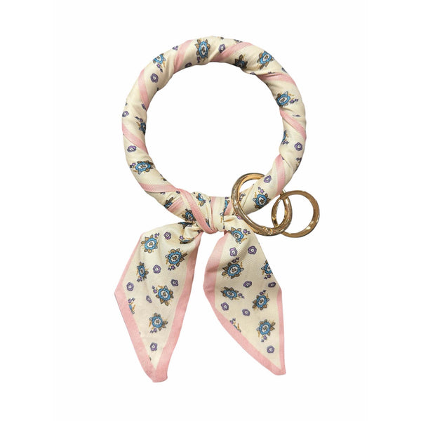 Ivory and Pink Round Scarf Keyring