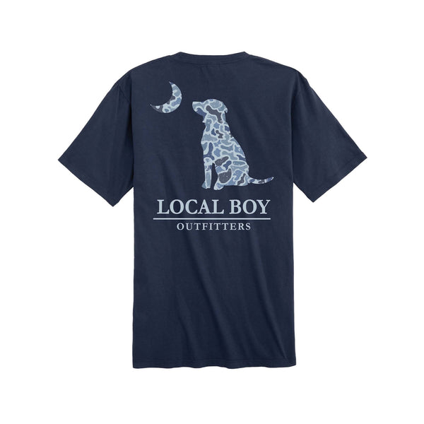 Local Boy Outfitters Youth Distressed Dog Moon Short Sleeve T-Shirt in dark blue
