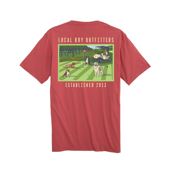 local boy outfitters Youth Country Club Short Sleeve T-Shirt in brick red.