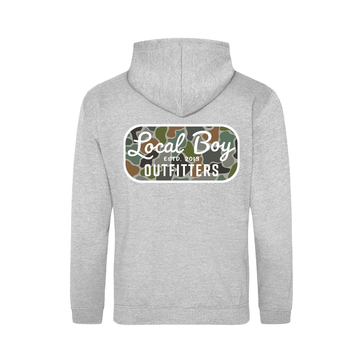 Local Boy Outfitters Youth Camo Patch Hoodie in Heather Grey