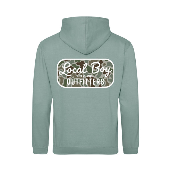 Youth Localflage Forest Retro Patch Hoodie in Dusty Green