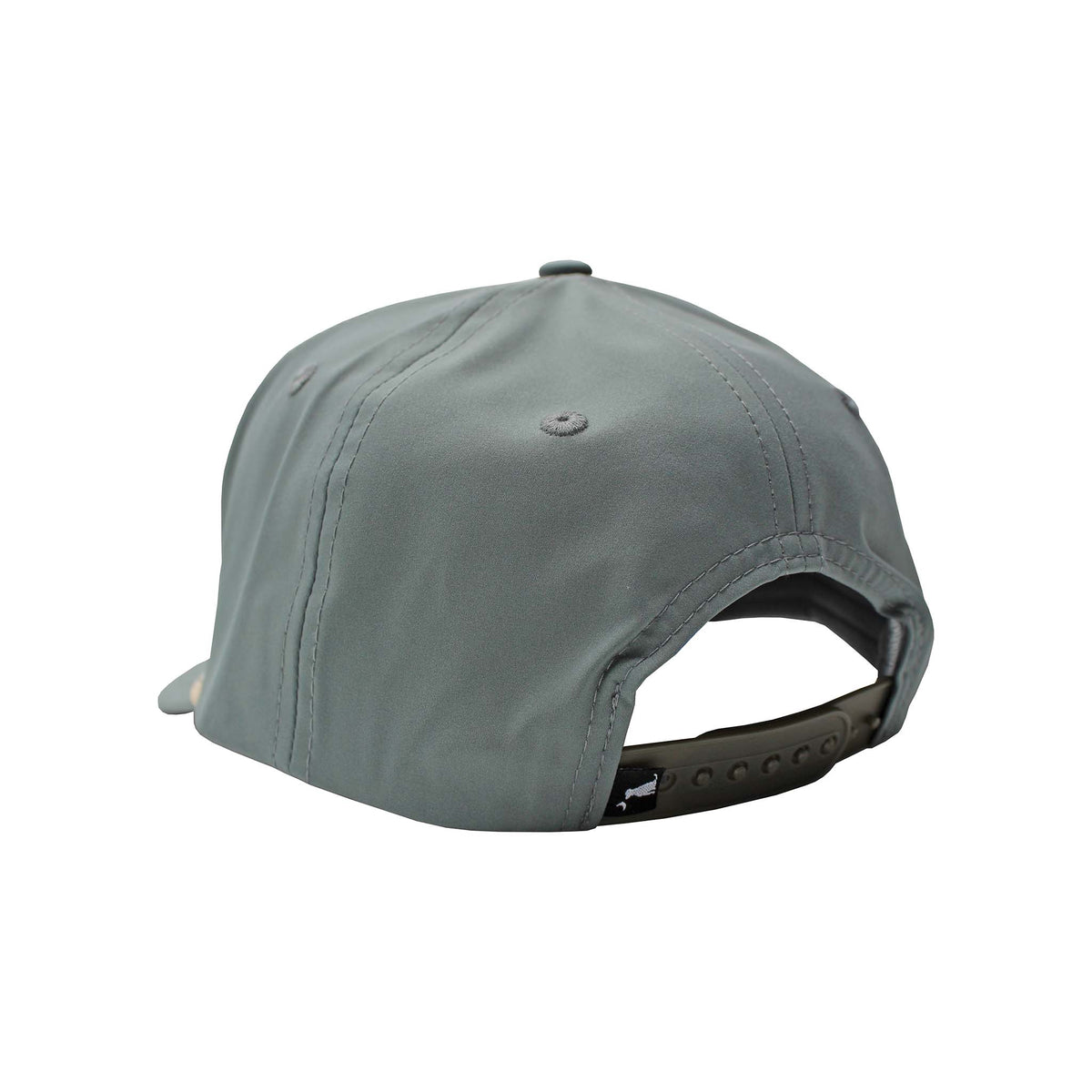 Back view of the youth gray Local Boy Outfitters rope hat with snapback closure and small dog tag logo on the strap.