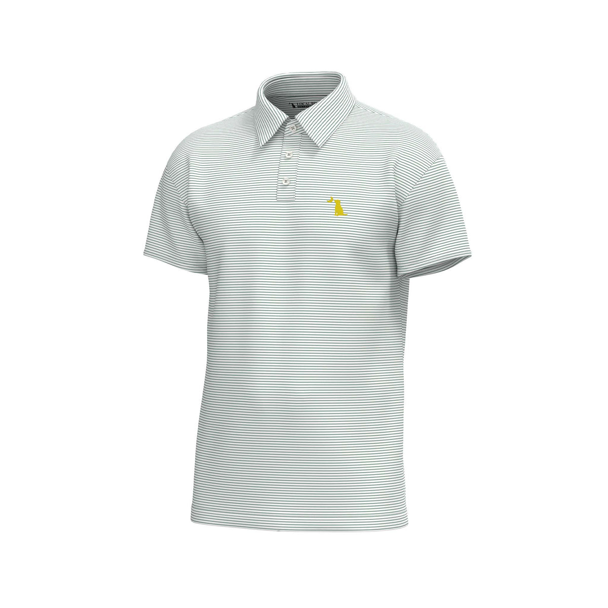 Local boy outfitters Youth Golf Polo in pale sage and white stripes.
