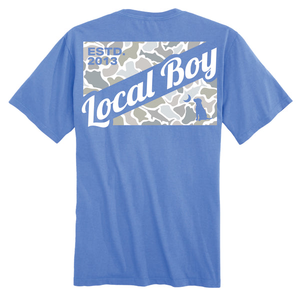 Marina Blue Short Sleeve T-Shirt Saltwater Camo Flag by Local Boy Outfitters shown on white background.