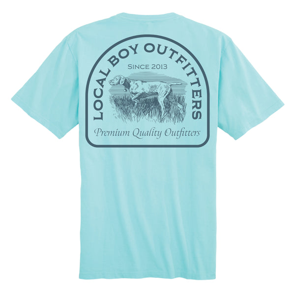 Light blue t-shirt with 'Local Boy Outfitters' logo on the back