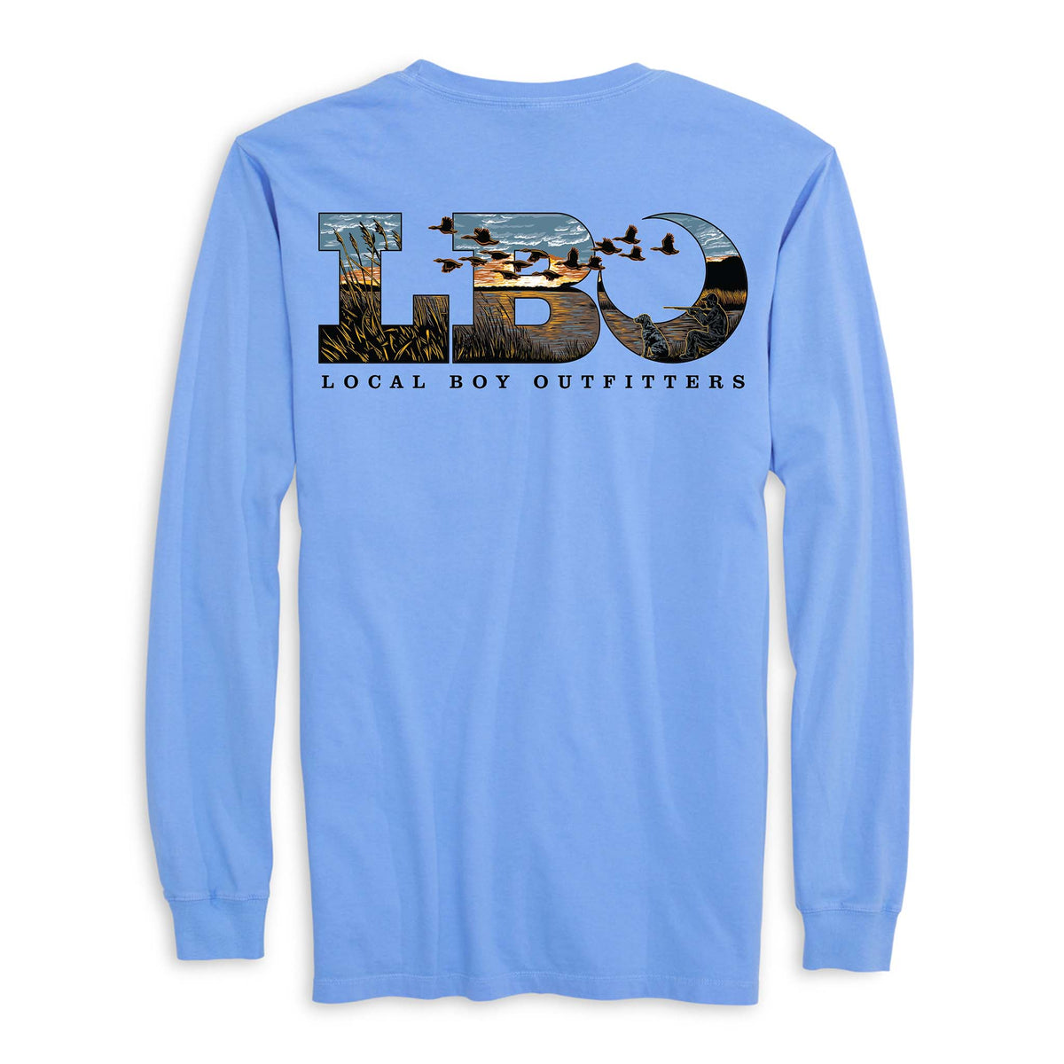 Local Boy Outfitters Marsh Scene Long Sleeve T-Shirt in Washed Denim Blue