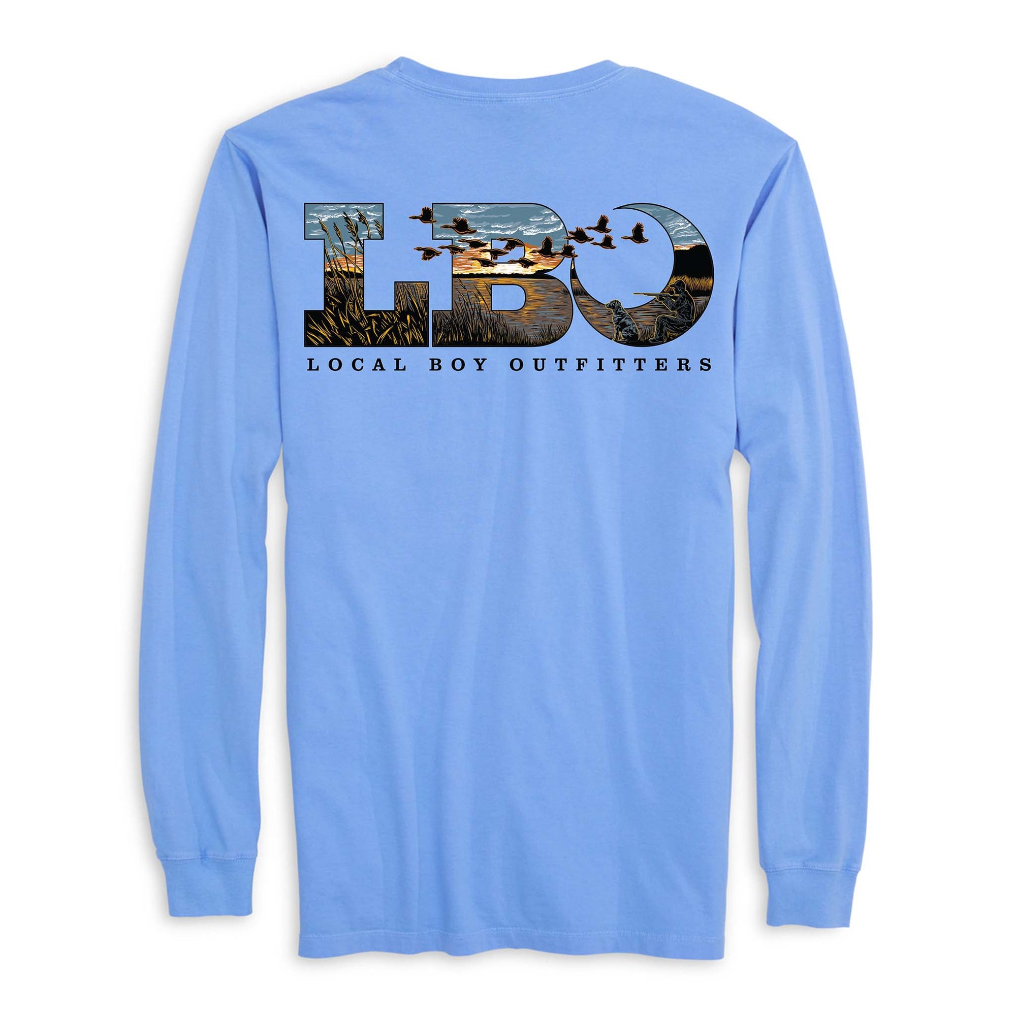 Local Boy Outfitters Marsh Scene Long Sleeve T-Shirt in Washed Denim Blue