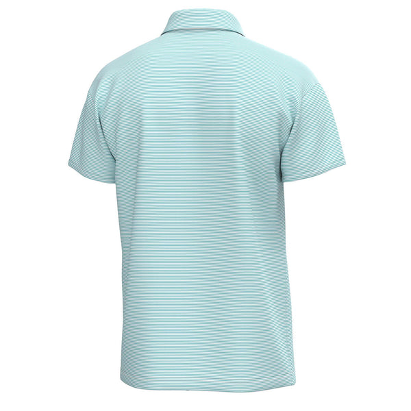 Light blue striped polo shirt on a white background