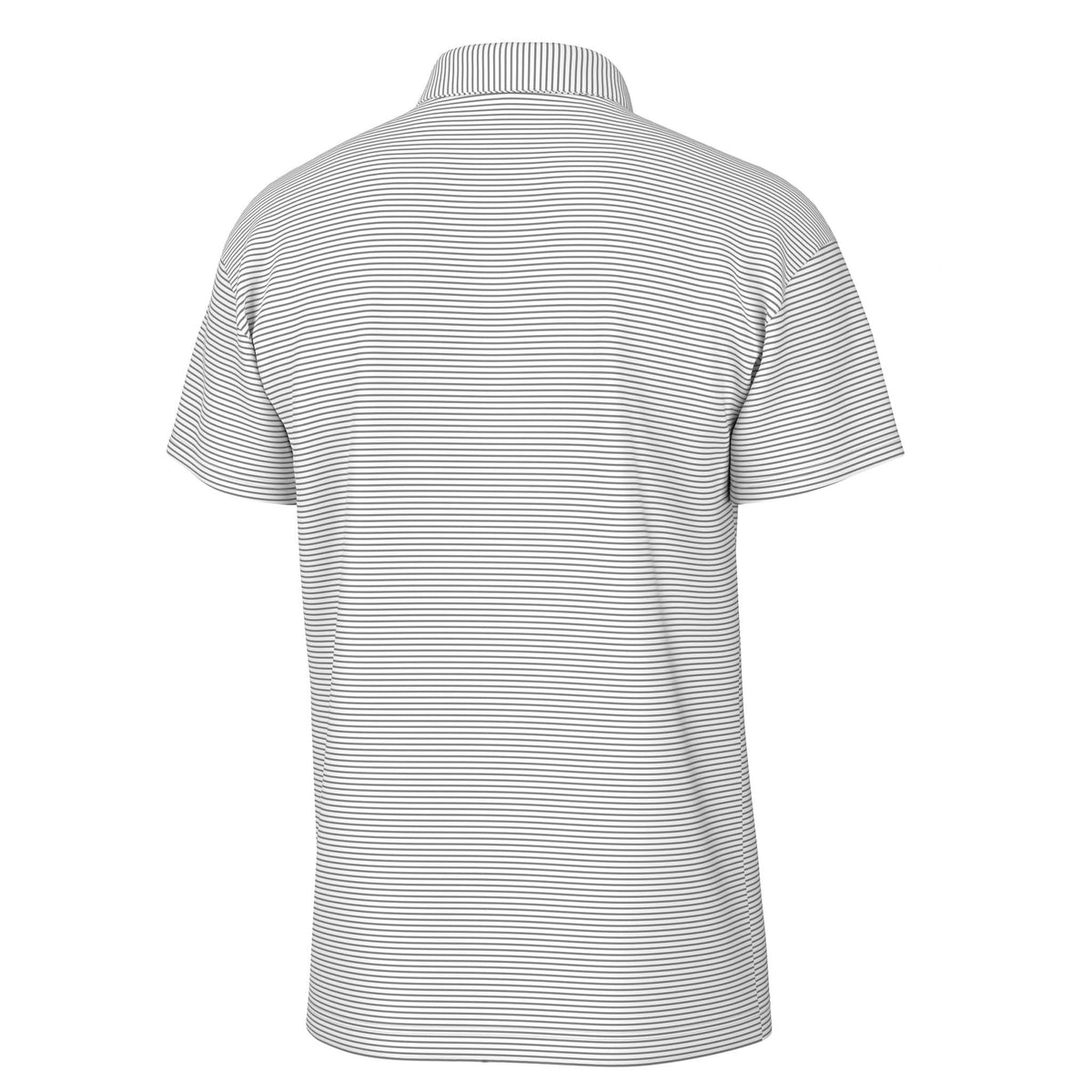 Back view of Local Boy Outfitters Driftwood Striped Polo in Cool Grey featuring all-over stripe design.