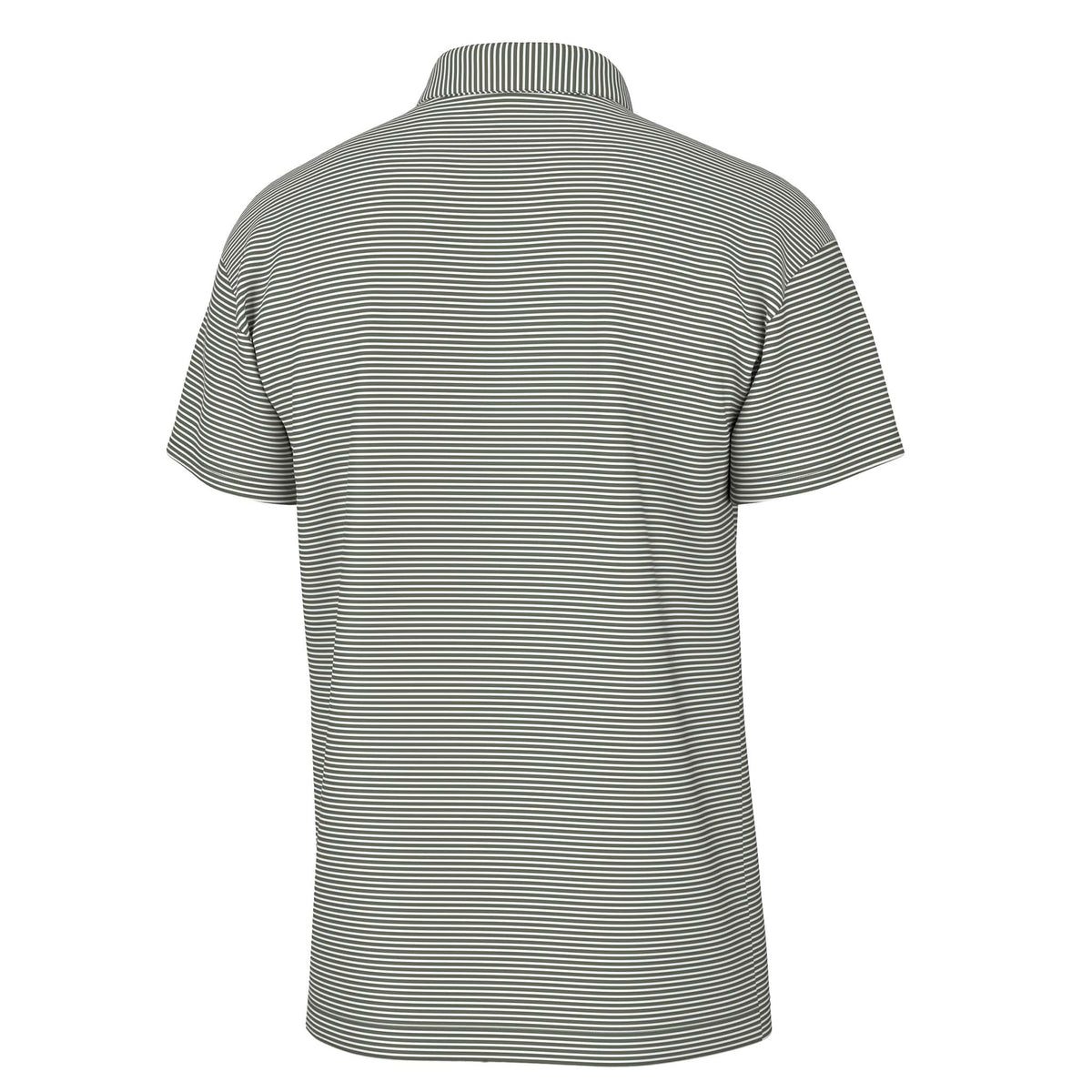 Back view of Local Boy Outfitters Driftwood Striped Polo in Dark Sage with clean striped pattern and classic collar.