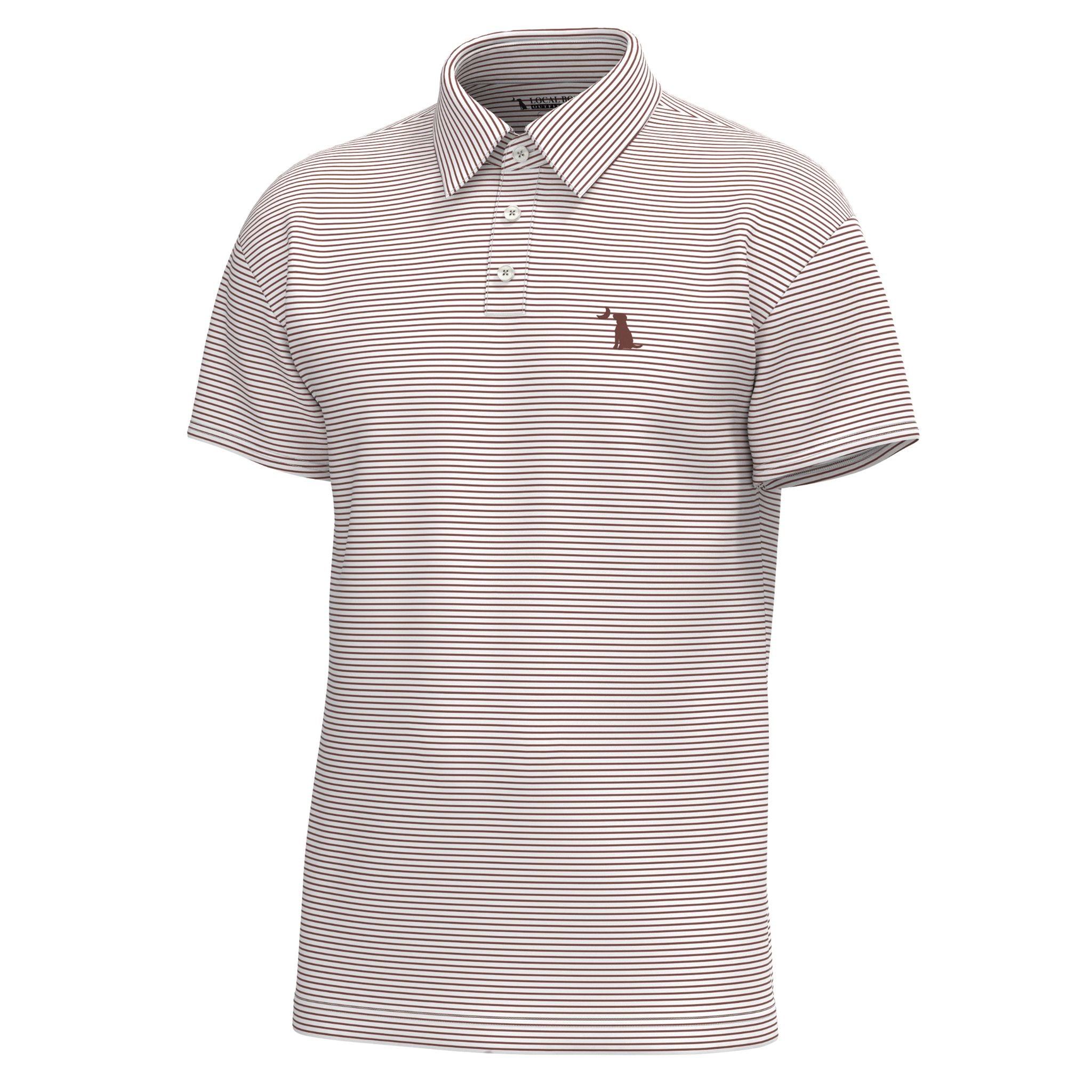 Local Boy Outfitters Driftwood Striped Polo in Mahogany | Palmetto