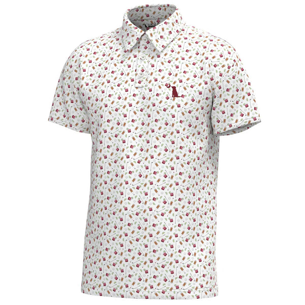 Short sleeve polo with transfusion cocktails all over.