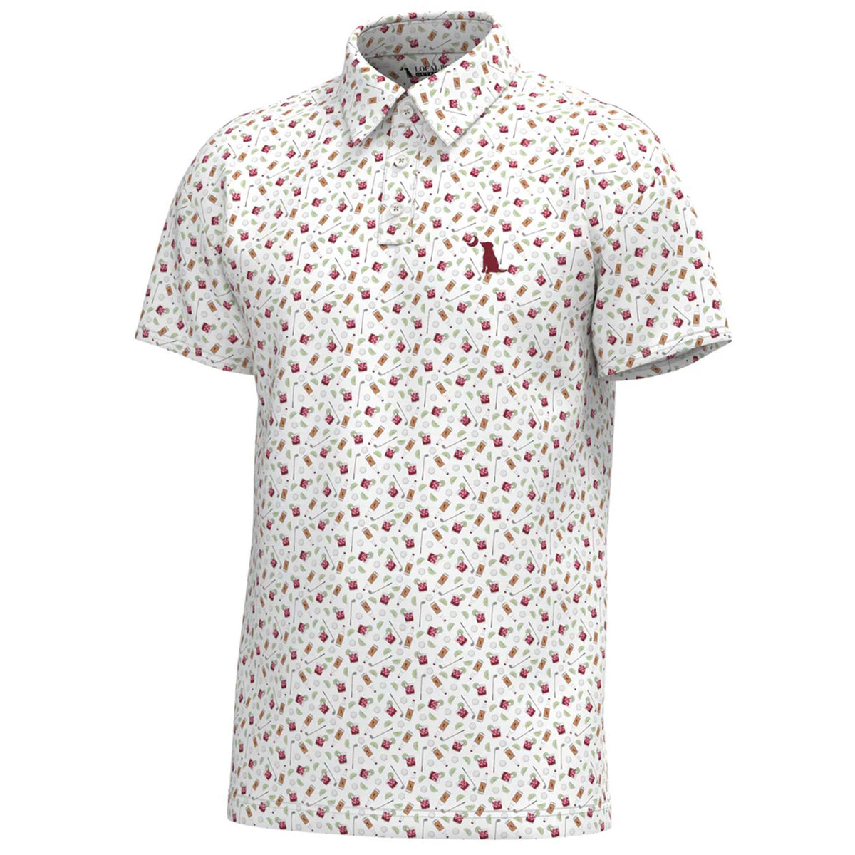 Short sleeve polo with transfusion cocktails all over.