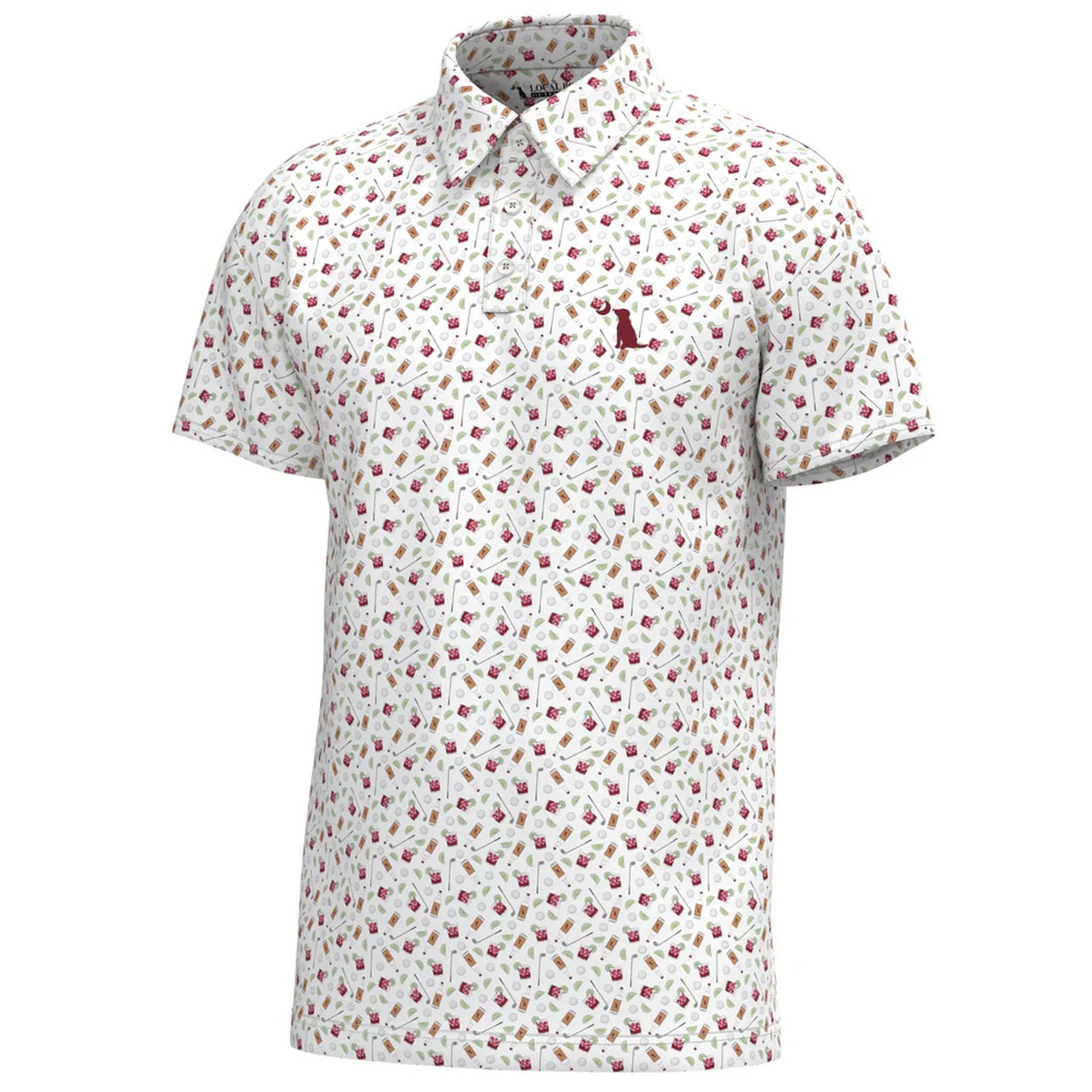 Short sleeve polo with transfusion cocktails all over.