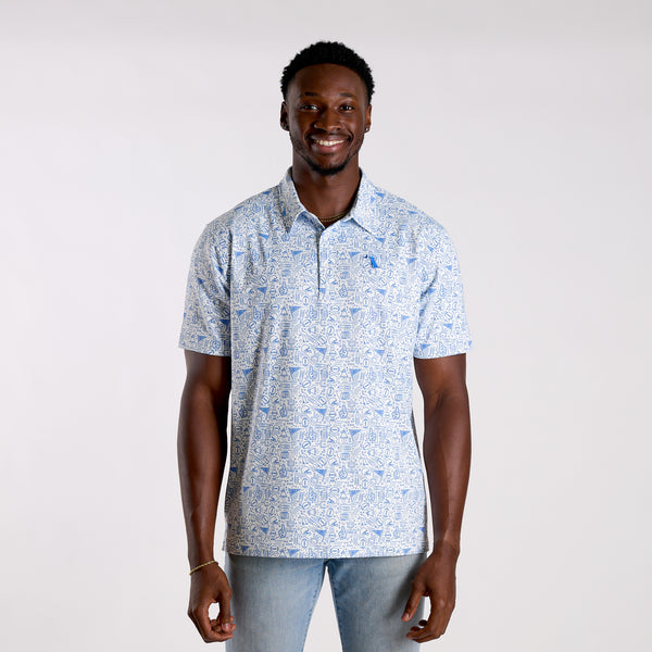 Collegiate Game Day Dirty Myrtle Polo in Blue and White
