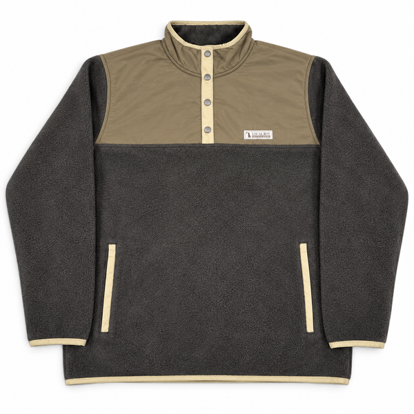 Two Tone Quarter Snap Pullover in Olive and Black