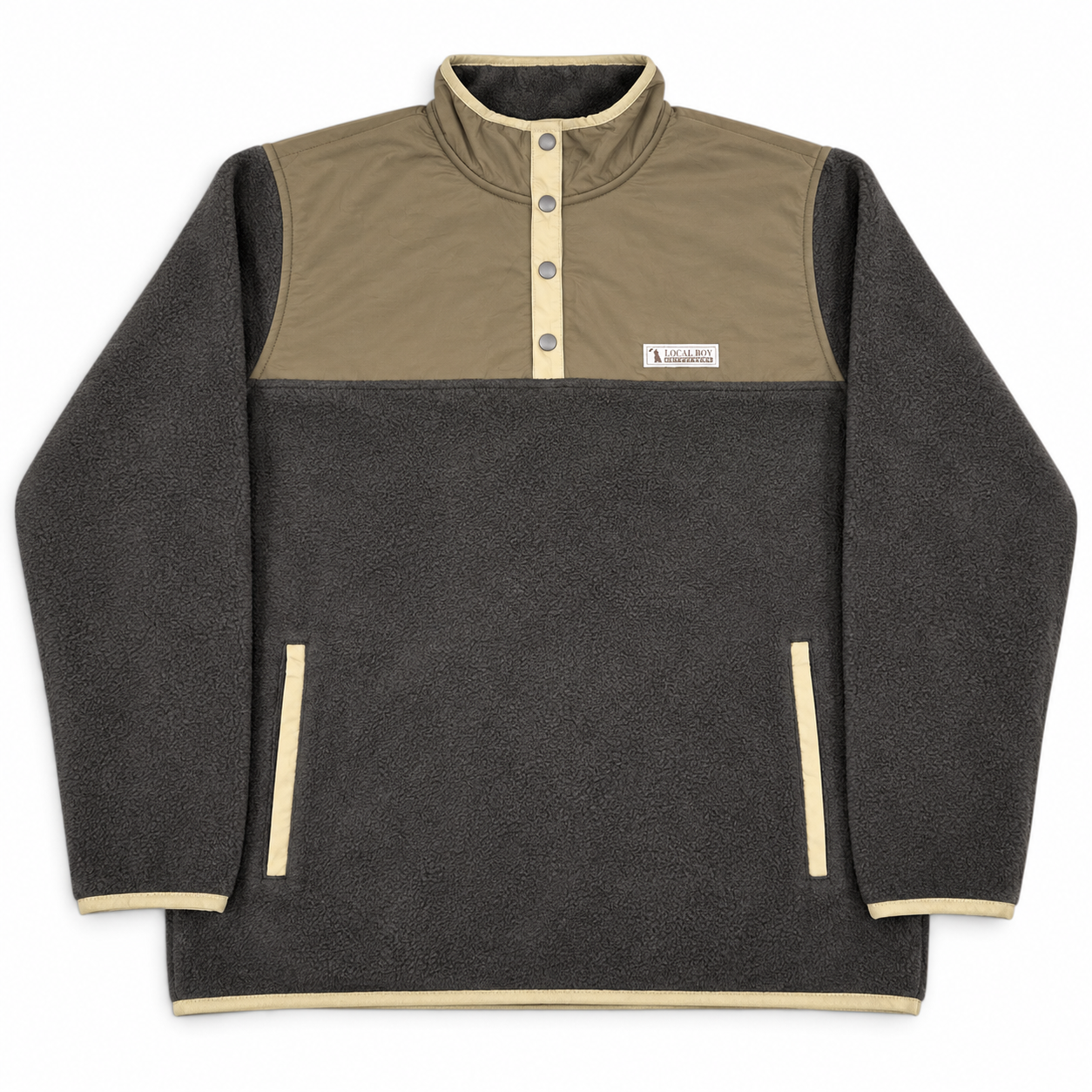 Two Tone Quarter Snap Pullover in Olive and Black