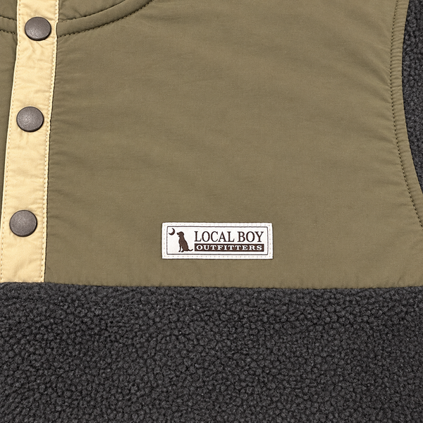Two Tone Quarter Snap Pullover in Olive and Black