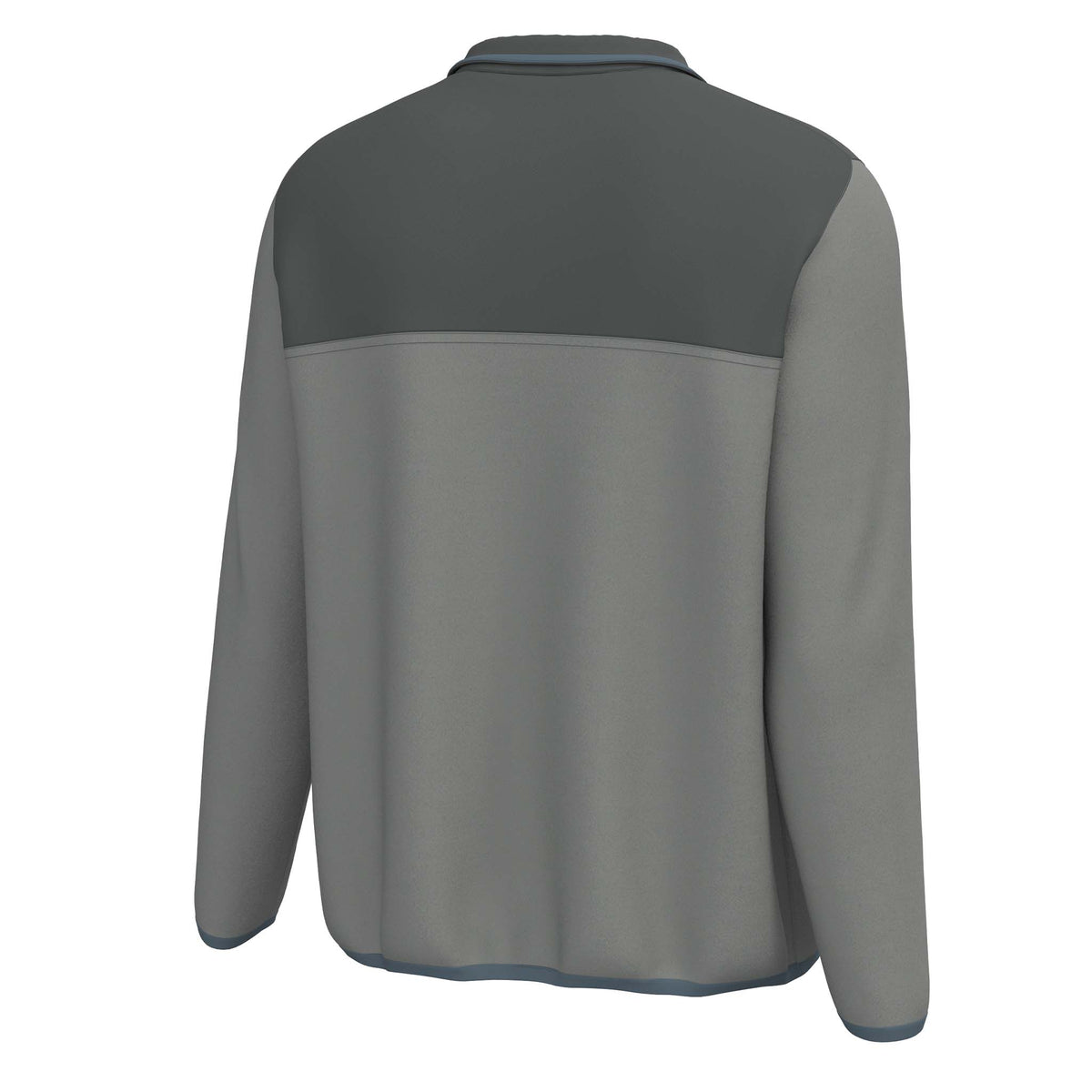 Back view of Local Boy Outfitters Grey Light Grey fleece snap pullover with two-tone design and solid dark grey yoke detail.