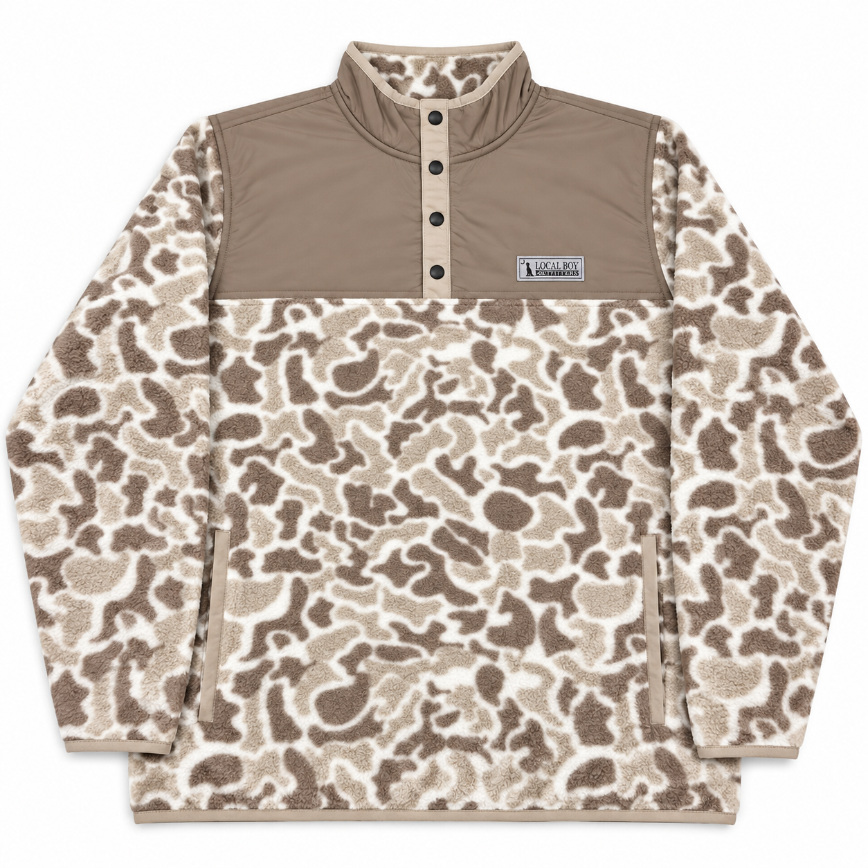 Two Tone Quarter Snap Pullover in Palmettoflage and Tan