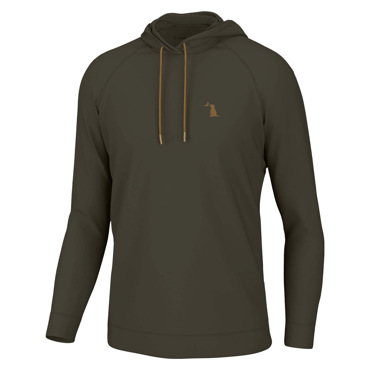 front of local boy outfitters long sleeve hoodie in brown featuring embroidered logo on left chest and drawstrings on hood.