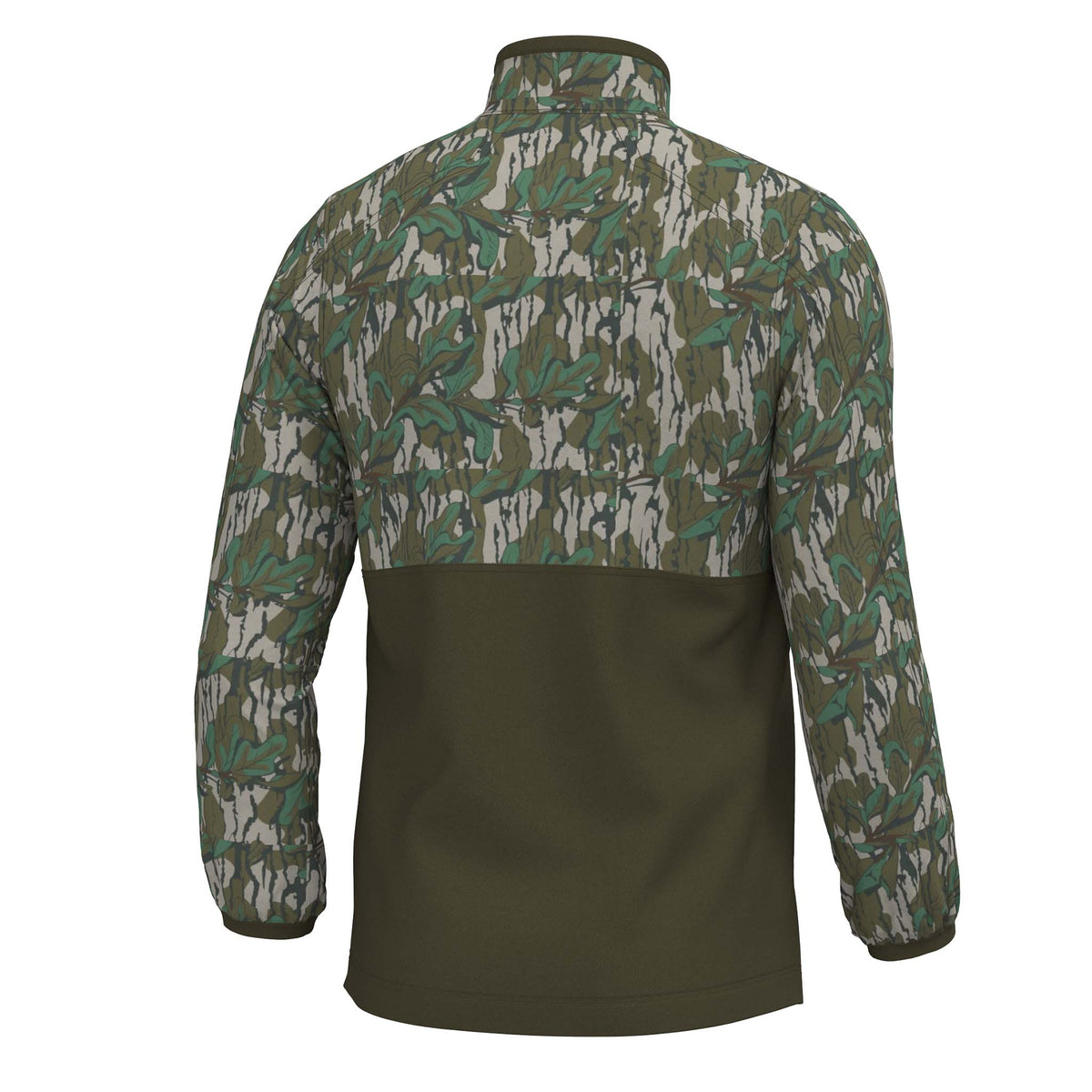 Camouflage jacket with a green base color on a white background