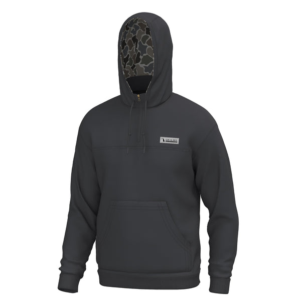 Camo Lined Quarter Zip Hoodie in Charcoal