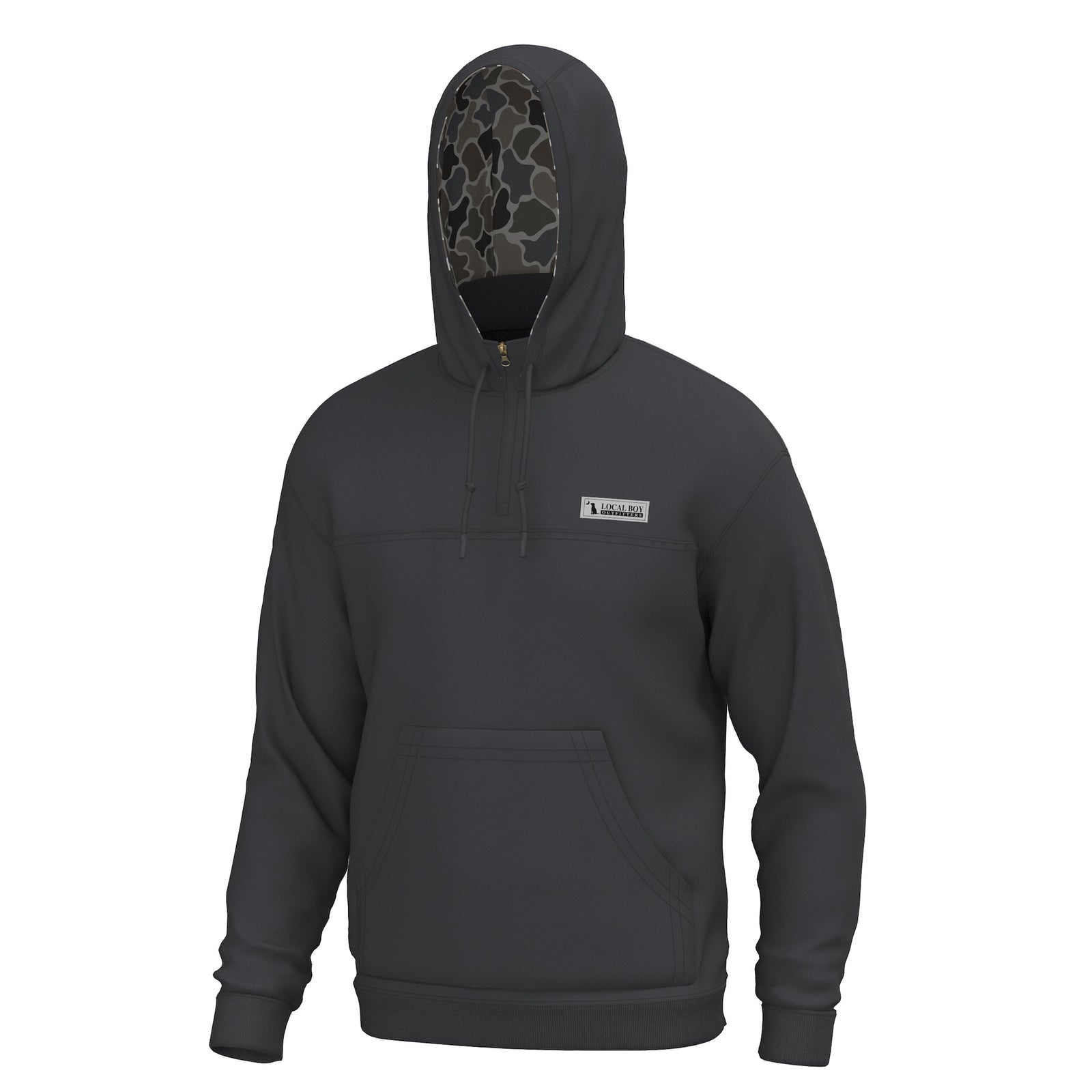 Camo Lined Quarter Zip Hoodie in Charcoal