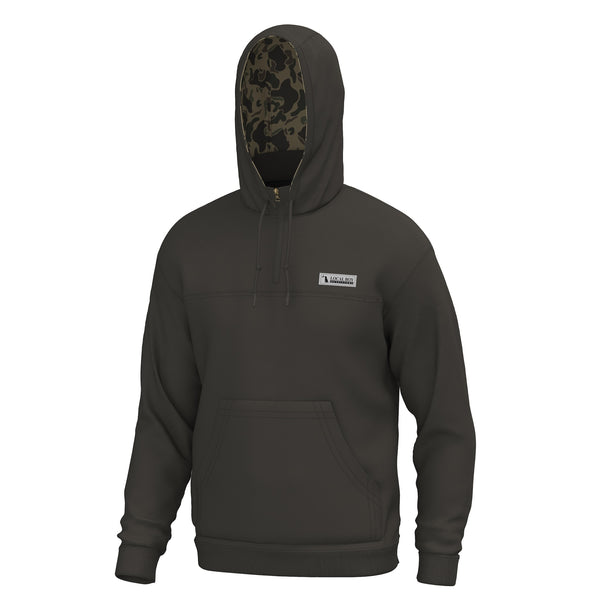 Camo Lined Quarter Zip Hoodie in Deep Mocha