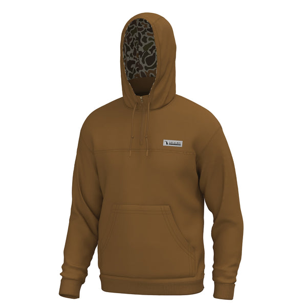 Camo Lined Quarter Zip Hoodie in Rust