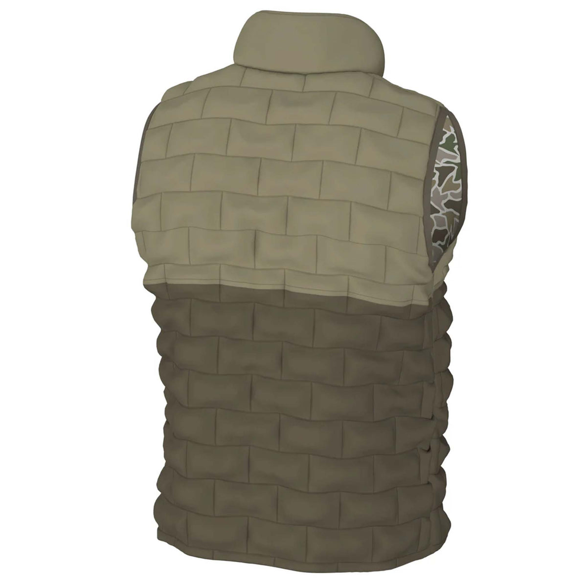Green quilted vest with a brand logo on a white background