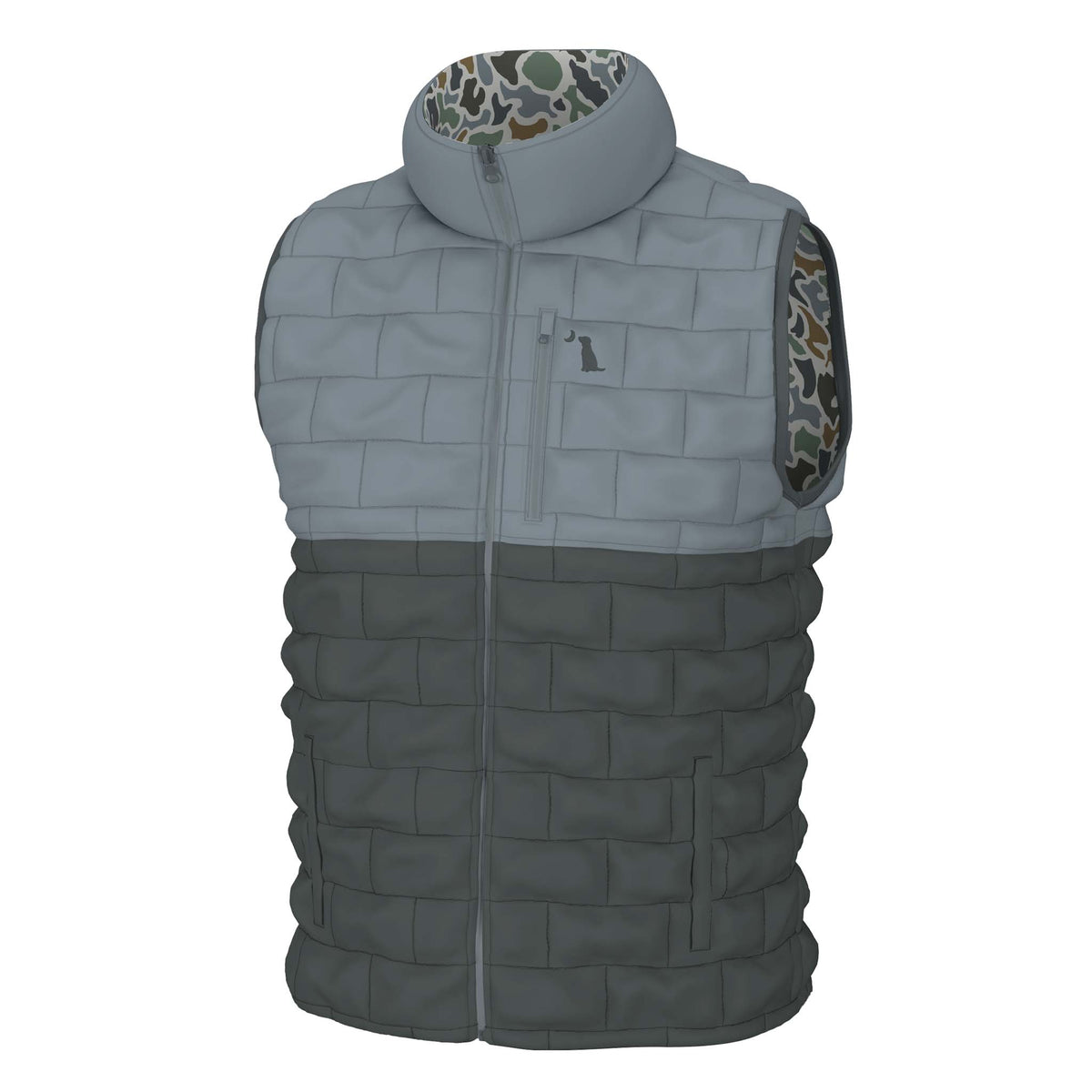 Slate and Gray quilted vest with reversible camo interior.