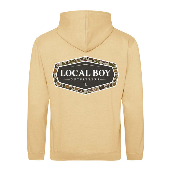Vintage Emblem Hoodie in pale yellow by local boy outfitters