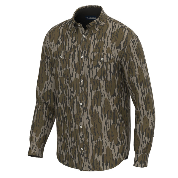 Men's Long Sleeve Button Down Shirt in Mossy Oak Original Bottomland Camo