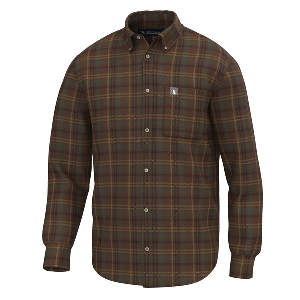 Plaid Stretch Flannel in Dark Rust, Copper, and Forest