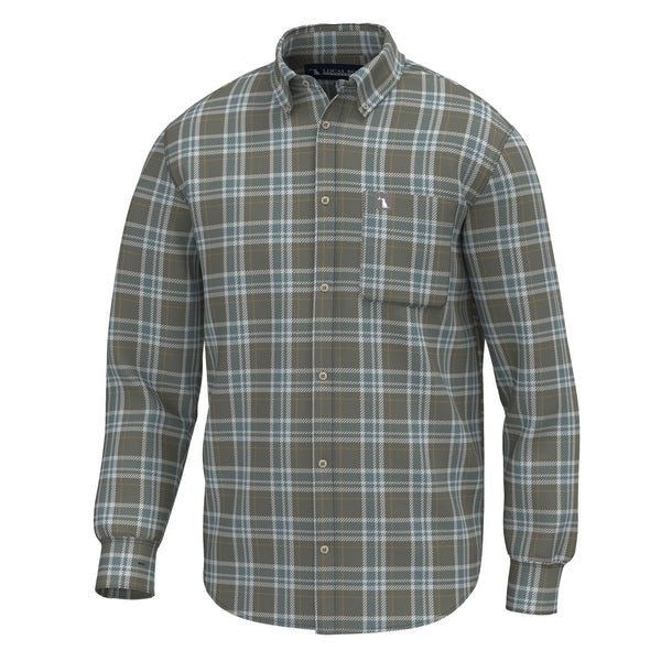 Plaid Stretch Flannel in Moss Gray, Smoky Teal, and Silver