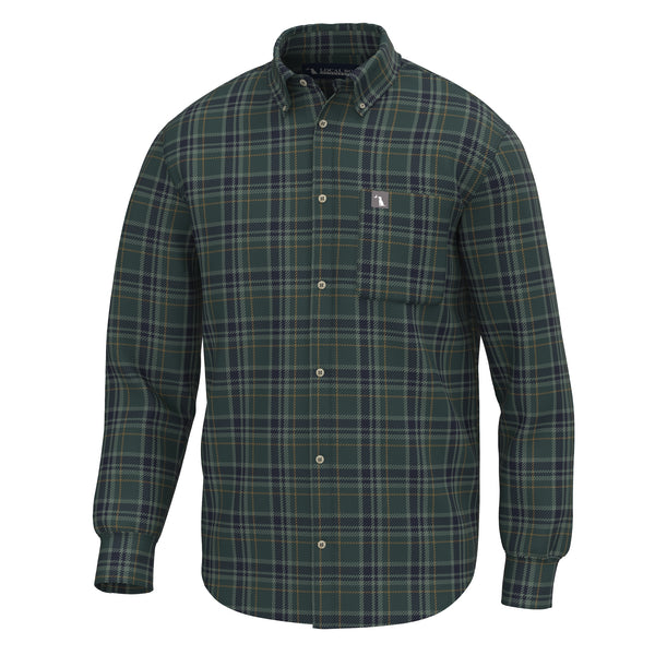 Plaid Stretch Flannel in Spruce, Navy, and Copper