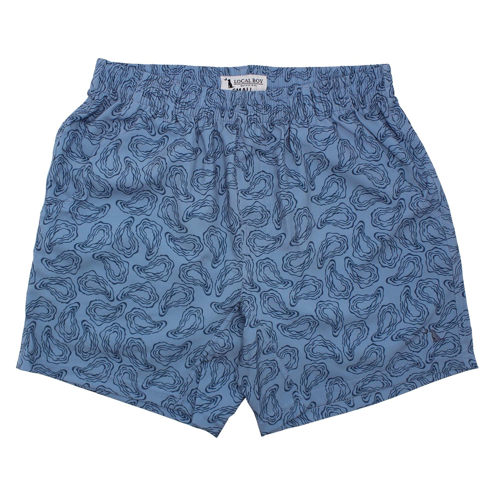 Front view of Local Boy Volley Shorts in Light Blue Oyster print.