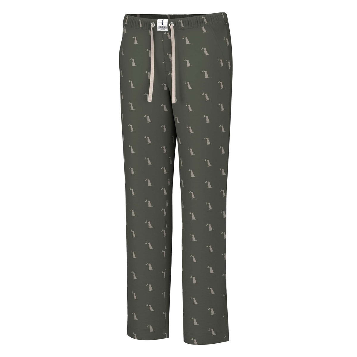 Dark green pants with a pattern on a white background
