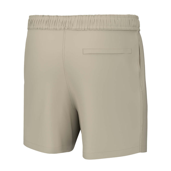 Beige Local Boy swim trunks with an elastic waistband and a drawstring closure.