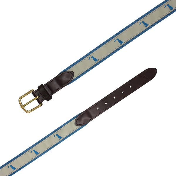 Men's Ribbon Belt in Light Blue Dog and Moon