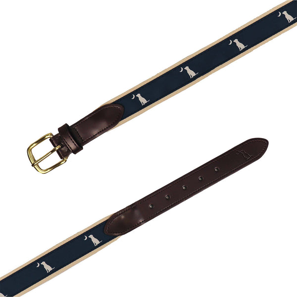 Men's Ribbon Belt in Blue Dog and Moon