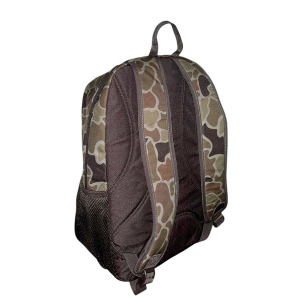 Back view of the Localflage Camo backpack showing padded shoulder straps and breathable back panel.